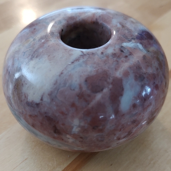 PINK MARBLE CANDLE HOLDER Two Inches High - Picture 1 of 5